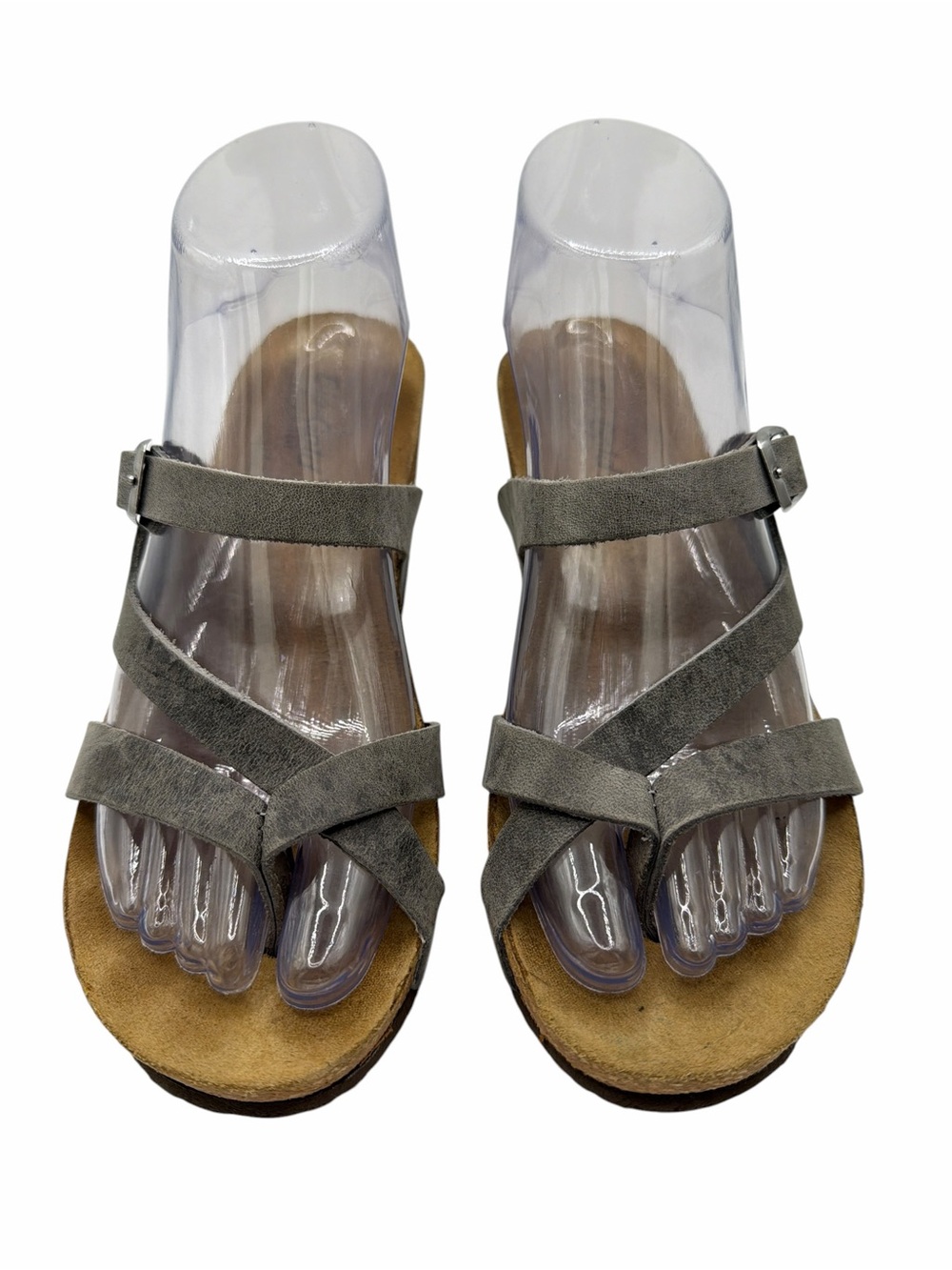 Bio-Gold Women's Gray Suede Strappy Toe-Loop Sandals - Size 7